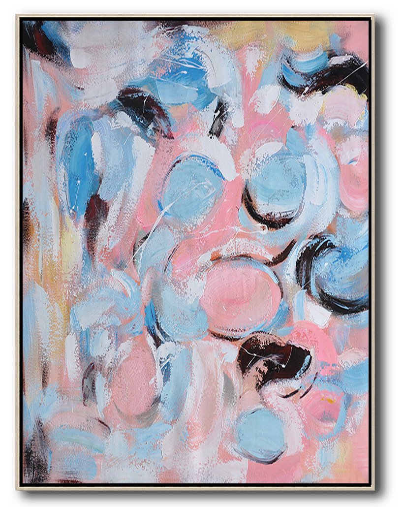 Large Abstract Painting On Canvas,Vertical Palette Knife Contemporary Art,Large Canvas Art,Pink,Blue,Yellow,Brown.etc